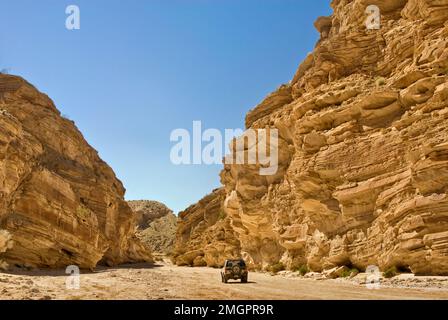 Vehicle in Split Mountain Gorge in Anza Borrego Desert State Park, Sonoran Desert, California, USA Stock Photo