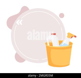 Cleaning tools in mop bucket quote textbox with flat object Stock Vector
