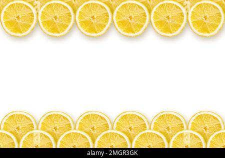 blank white background arranged by many lemon slices from top and bottom, seamless in horizontal direction Stock Photo