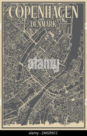 Road network poster of the downtown COPENHAGEN, DENMARK Stock Vector