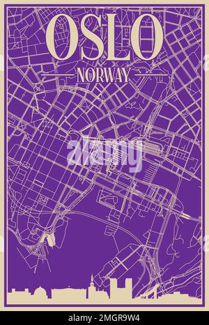 Road network poster of the downtown OSLO, NORWAY Stock Vector