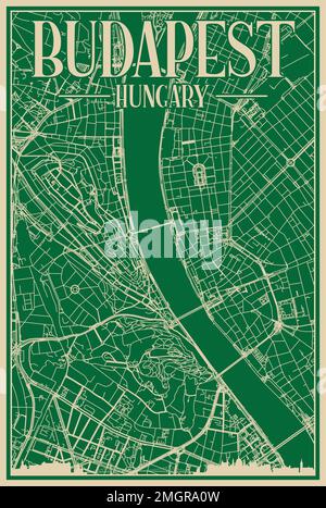 Road network poster of the downtown BUDAPEST, HUNGARY Stock Vector