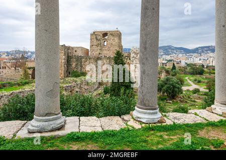 Byblos Crusader Castle, Lebanon. It was built by the Crusaders in the 12th century, one of oldest continuously inhabited cities in the world, Byblos, Stock Photo