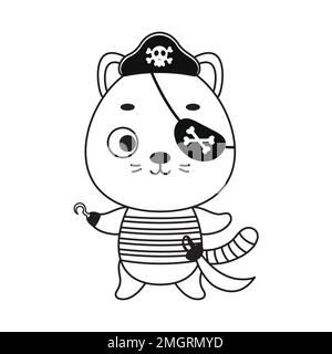 gato pirata, personagem de desenho animado do jogo, gato animal selvagem em  uma bandana e um chapéu armado com uma caveira, com um tapa-olho. 25477170  Vetor no Vecteezy