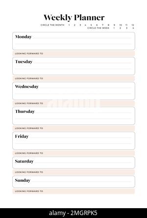 Weekly Planner, Weekly Organizer, Printable Weekly Kit, Digital Planner Kit Stock Vector