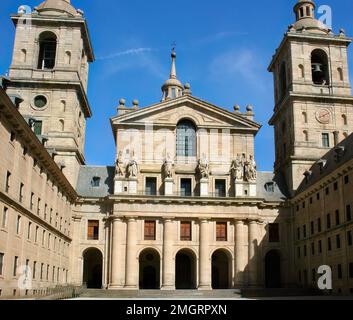 Basilica at the Royal Site of San Lorenzo de El Escorial by architect Juan Bautista de Toledo completed in 1584 royal residence and palace Spain Stock Photo