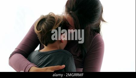 Tired child on mother lap in the verge of napping kid falling asleep Stock Photo