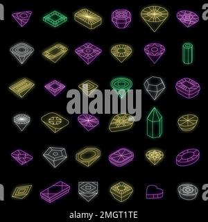 Jewel icons set. Isometric set of jewel vector icons neon color on black Stock Vector