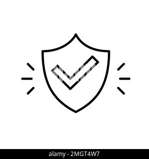 Shiny shield with check mark. Approved quality item. Pixel perfect, editable stroke line icon Stock Vector