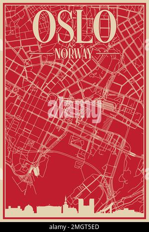 Road network poster of the downtown OSLO, NORWAY Stock Vector