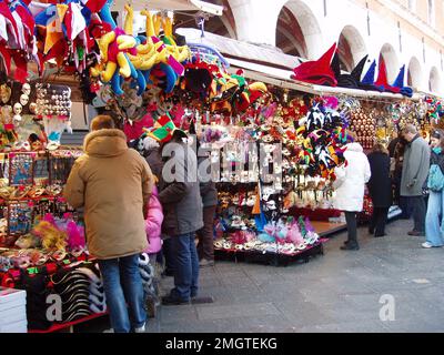 stalls full of colorful masks during the Venice carnival. Venice, Italy - 10 feruary 2008 Stock Photo