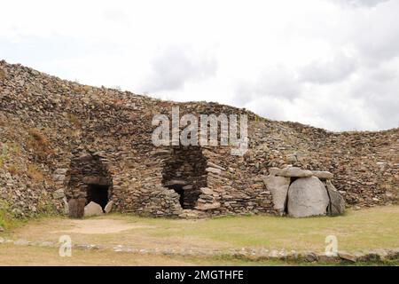 Cairn de Barnenez is a Neolithic stone mound near Plouezoc'h in Brittany, France Stock Photo