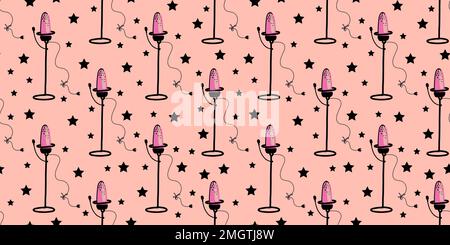 Podcast design. Microphone on a light background pattern.Vector seamless pattern with microphones Stock Vector