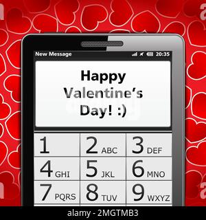 Happy Valentines day with smartphone and touch hands from creation of ...
