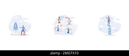 Start your own business, Online meeting, Learning or study help reach goal and success, set flat vector modern illustration Stock Vector