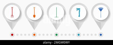Gardening tools vector icons, farming flat design web pointers collection, business concept infographic template Stock Vector