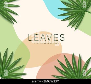 Leaves vector background. Leaves vector text with green palm elements in abstract design. Vector illustration abstract background. Stock Vector