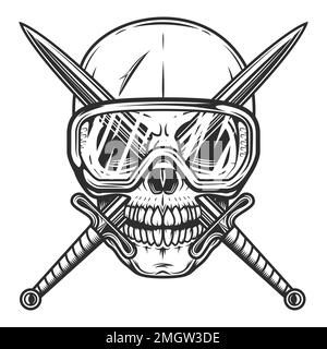 Vintage skull with crossed swords in business construction safety glasses isolated vector illustration Stock Vector