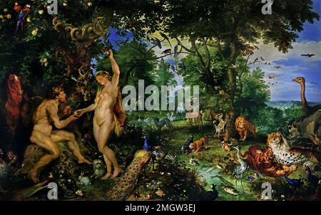 The earthly paradise with the fall of Adam and Eve 1615 Jan Brueghel the Elder & Peter Paul Rubens Belgian, Belgium, Flemish, Stock Photo