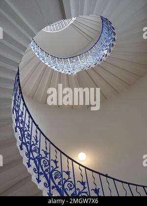 The spiral staircase at the Queens House Greenwich London viewed from below Stock Photo