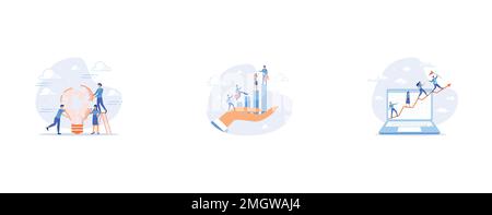 Teamwork to solve problem, Employee development, ncrease business performance, set flat vector modern illustration Stock Vector