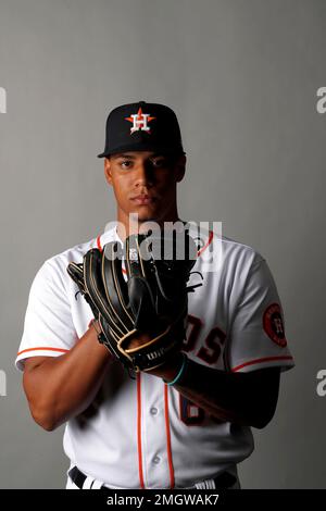 This is a 2021 photo of Bryan Abreu of the Houston Astros baseball team.  This image reflects the Houston Astros active roster as of Thursday, Feb.  25, 2021 when this image was