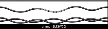 Realistic electrical wires. Cable power energy. Flexible thick network cord. Black electric computer connection wires. Seamless line cable. Vector Stock Vector