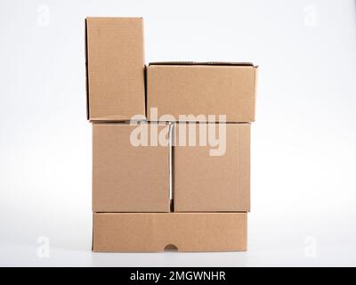 Cardboard boxes brown recycled box on white grey background Stock Photo