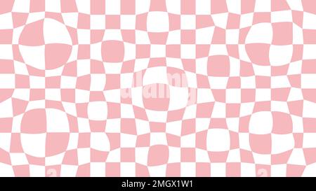 Trippy grid retro distorted chessboard background. Vintage groovy pink abstract geometric pattern for textile. Vector hippie 70s 80s style Stock Vector