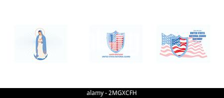 our lady of guadalupe, United States National Guard birthday is observed every year on December 13, Holiday concept, set flat vector modern illustrati Stock Vector