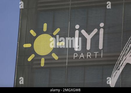Ankara, Turkey. 26th Jan, 2023. A view of the iyi party logo at the Good Party Headquarters building, CHP - Republican People's Party, SP - Felicity Party, DEVA - Democracy and Progress Party, DP - Democracy and Progress Party, IYI Party Good Party and GP - Future Party leaders, IYI Party Headquarters, in order to nominate candidates for the Presidential election to be held on 14 May. met. Credit: SOPA Images Limited/Alamy Live News Stock Photo