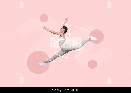 Creative photo 3d collage artwork poster of funny sporty lady training sport gym enjoy hobby time isolated on painting background Stock Photo