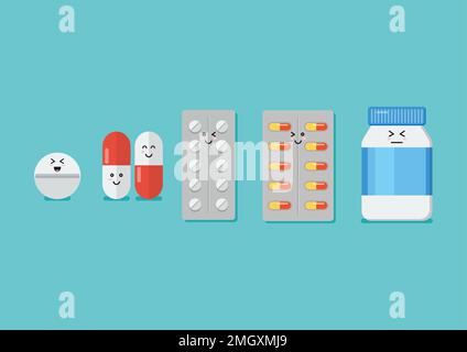 Medical pills bottle pills medicine. Capsules tablets medicine. Set of medical pills. Vector illustration Stock Vector
