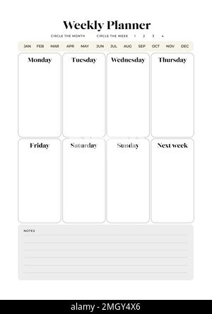 Weekly Planner, Weekly Organizer, Printable Weekly Kit, Digital Planner Kit Stock Vector