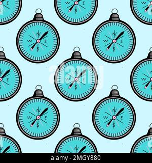 Design for children. compass nautical pattern.Vector seamless pattern with compass Stock Vector