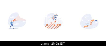 Announcement or storytelling, Growth for success, Funding startup idea, set flat vector modern illustration Stock Vector