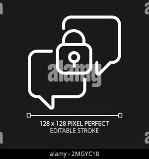 Confidential conversation pixel perfect white linear icon for dark theme Stock Vector