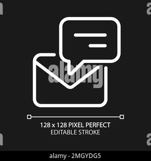 Speech bubble with envelope pixel perfect white linear icon for dark theme Stock Vector