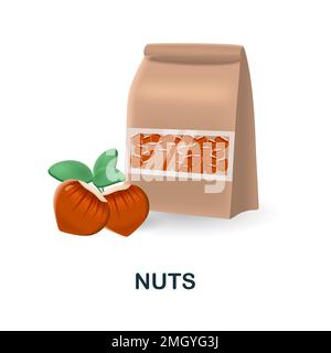 Nuts icon. 3d illustration from food market collection. Creative Nuts 3d icon for web design, templates, infographics and more Stock Vector