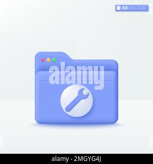 Folder with wrench icon symbol. maintenace folder, instruction folder, User's guide for technical or maintenance terms concept. 3D vector isolated ill Stock Vector