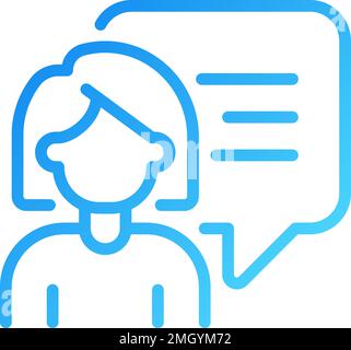 Talking woman with speech bubble pixel perfect gradient linear vector icon Stock Vector