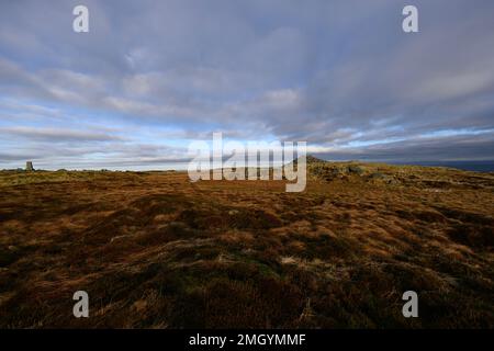 View over the Solway estuary from Criffel summit (569m), Dumfriesshires highest hill, SW Scotland. Stock Photo