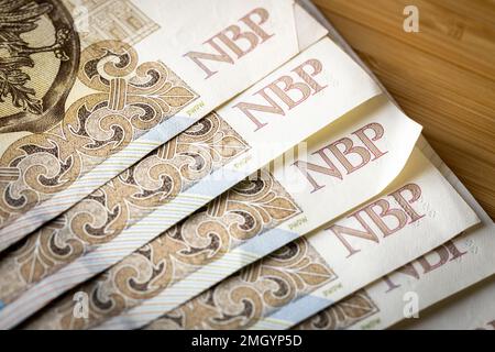 Polish money, 500 Plus banknotes, The economic concept of the Polish zloty Stock Photo