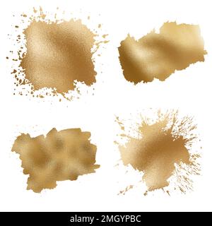 Golden splash set on white background, luxury gold foil brush isolated Stock Photo