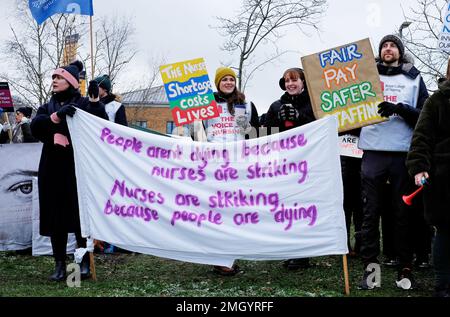 nurses on official picket outside norfolk and norwich university hospital, england Stock Photo