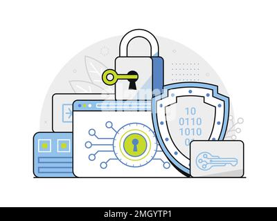 Password Storage and Data Encryption Line Scene Stock Vector