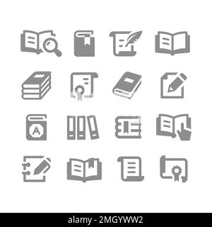 Book, open and textbook vector icon set. Pile of books, document and paper icons. Stock Vector