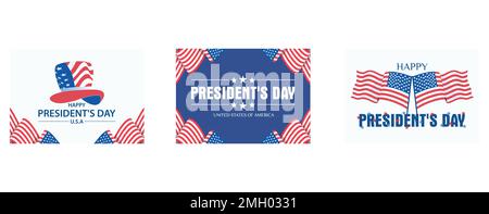 USA Presidents Day celebrate, Happy President’s Day , Design for banner, greeting cards or print, set flat vector modern illustration Stock Vector