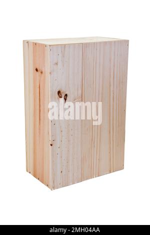 Single wood wine box closed wooden packaging for six bottles Stock Photo