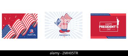 Happy President's Day Font With Uncle Sam Hat, Flat design presidents day event, set flat vector modern illustration Stock Vector